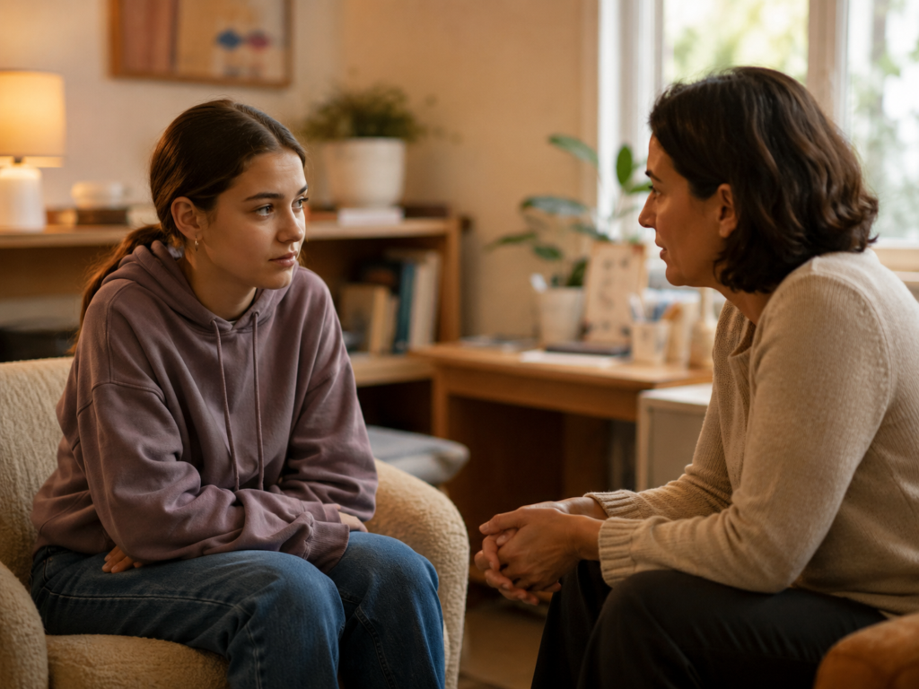 Teenager in a supportive child and adolescent therapy session