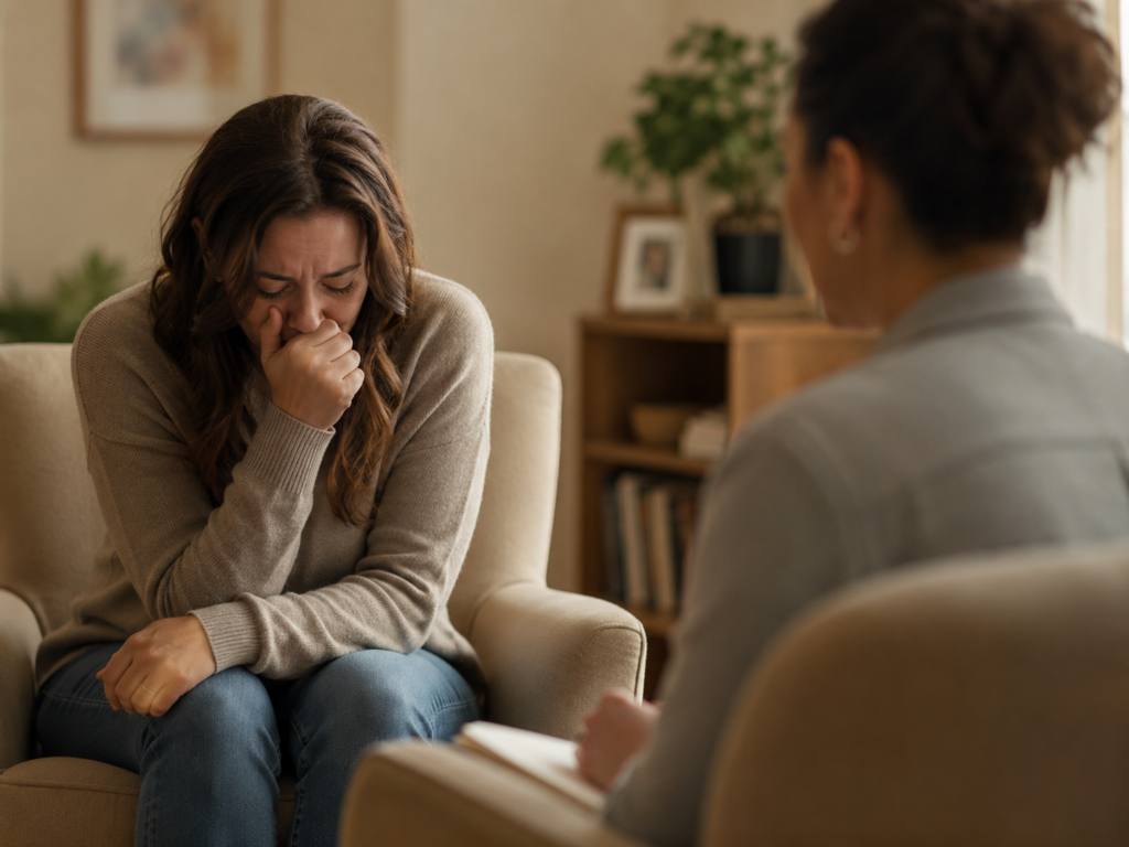 Person being comforted in grief and loss counselling